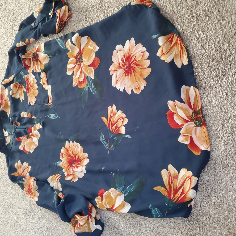 LARA Orange Ruffled Blouse with 3/4 Sleeves